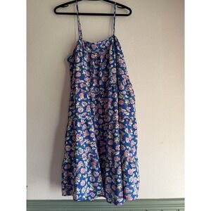 JODIFL Medium Spaghetti Strap Scoop Neck dress floral print lined Blue Colorful